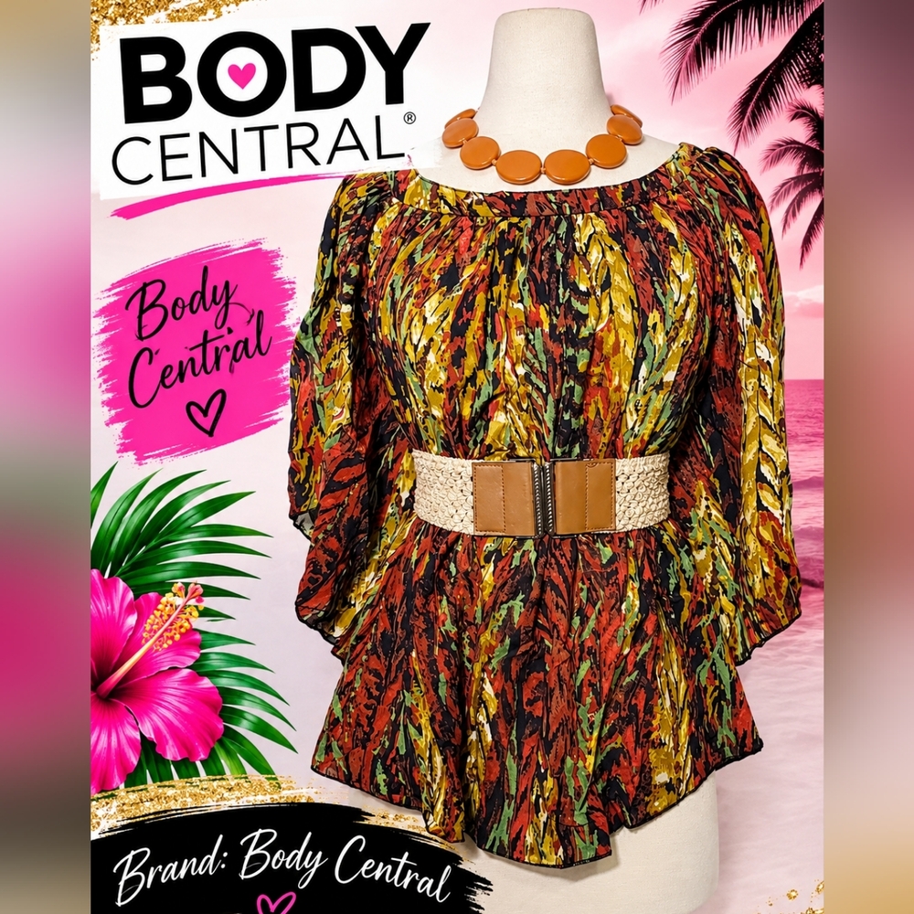 Y2K Body Central Top Multicolor Dolman Sleeves Vintage Festive Boho Blouse Top